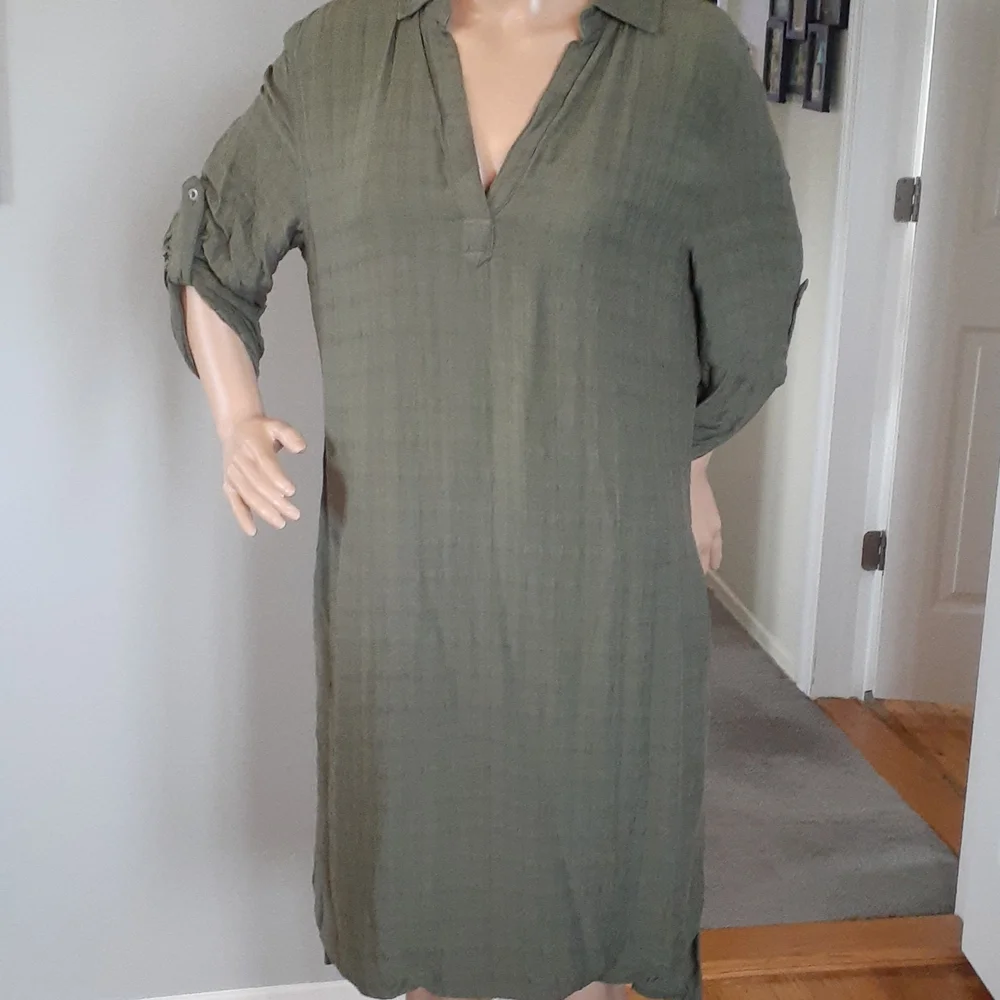Kenneth Cole Reaction khaki green dress. - Picture 3 of 7